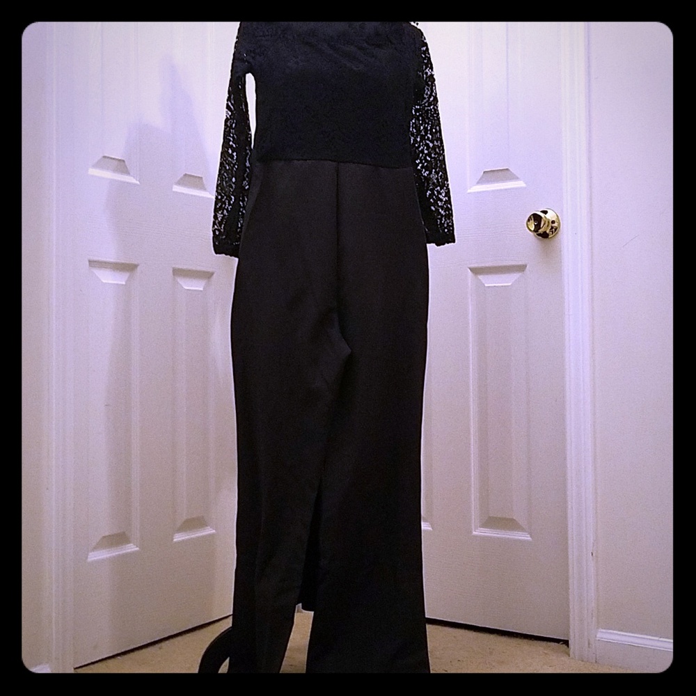 Off shoulder lace top (with lining) pant jumpsuit